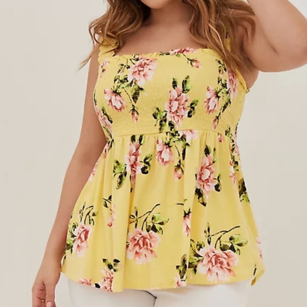 yellow floral Knit Smocked milkmaid tank buttercup Cottagecore fairy romantic